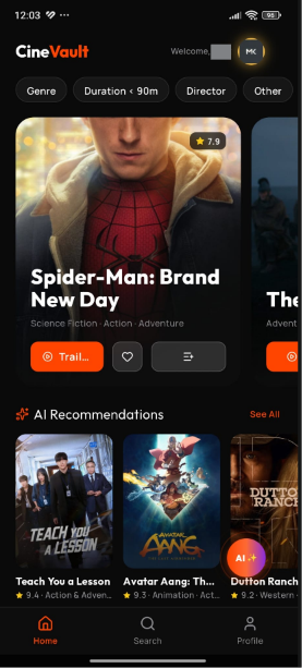 CineVault Main Menu
